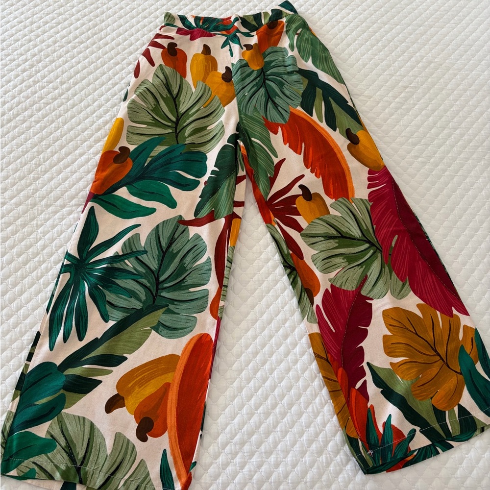 Wide-Leg Tropical Print Palazzo Pants - Multicolor
